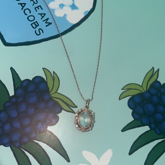 10K Aquamarine Helzberg Rose Gold Diamond Necklace - Picture 3 of 3